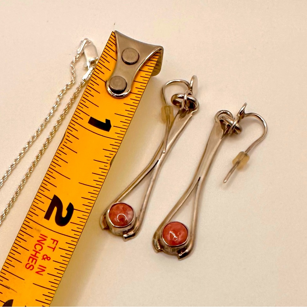 Stunning 925 Silver Earrings&Pendant&Necklace Set Argentine Rhodochrosite Stones - Picture 9 of 10